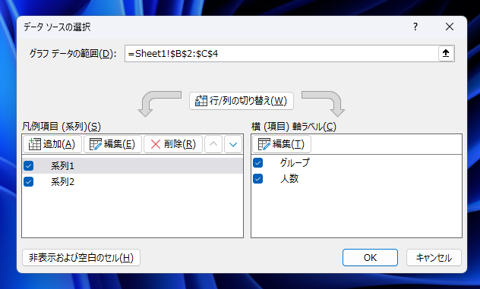 Excelのグラフの項目名を表中の名称と違う名称に変更する - 軸ラベルの変更:画像5