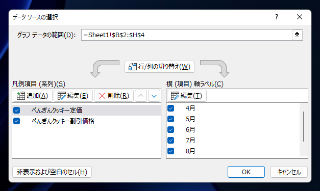 グラフの凡例のキャプション名を変更する:画像8