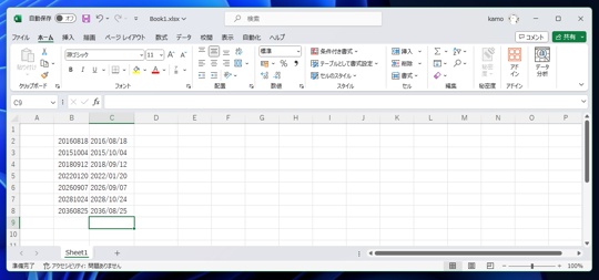 Excelでyyyymmdd形式の文字列を 日付フォーマットのセルに変換する:画像18