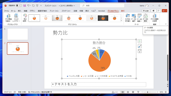 Excelのシートの値が変更されるとグラフの内容も反映されるグラフをPowerPointに貼り付ける - データがリンクされたグラフのコピー&ペースト:画像19