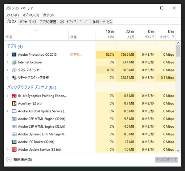 Photoshop を終了してもアプリケーションが終了せずにCPUが高負荷状態になる:画像1