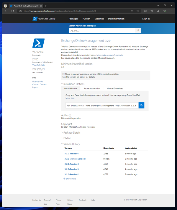 Exchange Online PowerShell モジュールのインストール:画像1