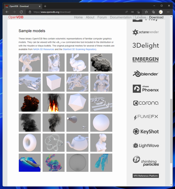VDBのサンプルモデルを OpenVDBのサイトからダウンロードする:画像3