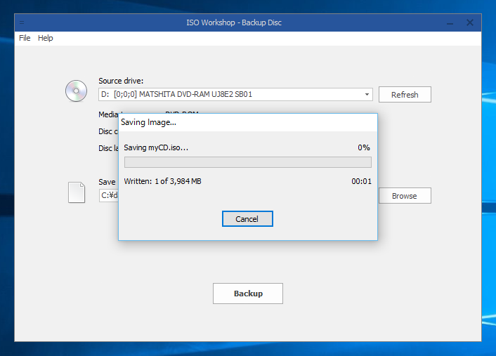 ISO Workshop を利用して CD/DVD メディアからISOイメージを作成する:画像4