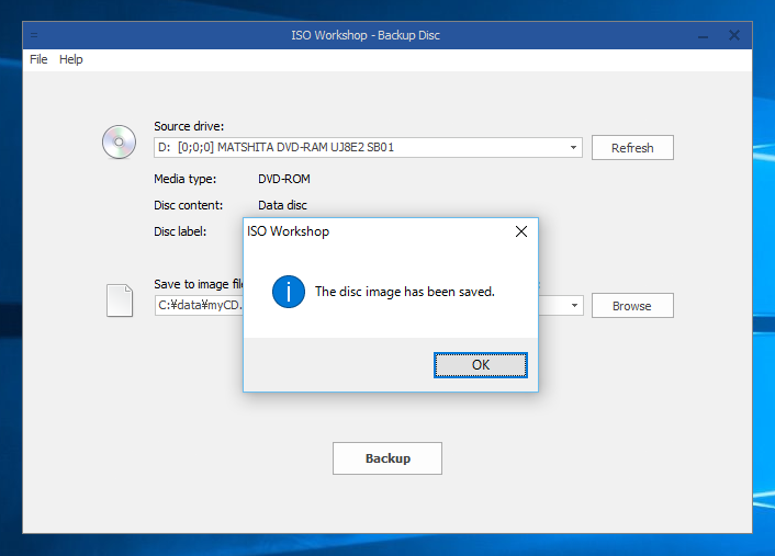 ISO Workshop を利用して CD/DVD メディアからISOイメージを作成する:画像8