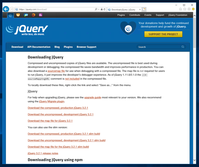 jQueryのダウンロード手順:画像2