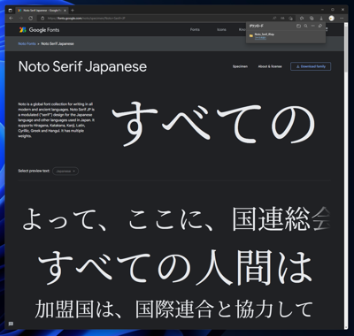 Noto Sans, Noto Serif フォントのダウンロードとインストール方法:画像7