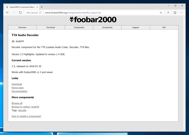 foobar 2000 でTTA (TrueAudio) 形式のサウンドを扱えるようにする - TTA デコード コンポーネントのインストール:画像4