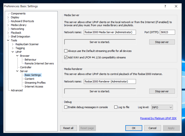 foobar 2000 にUPnP/DLNA コンポーネントをインストールして DLNAサーバーを立てる:画像12