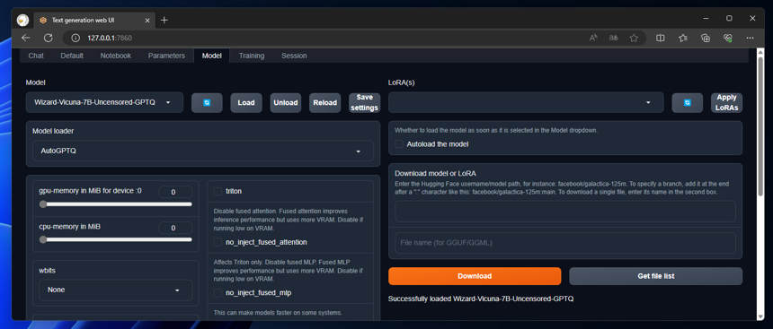 Text generation web UI に LLM モデルをインストールする (ローカル環境でのLLMの実行):画像8