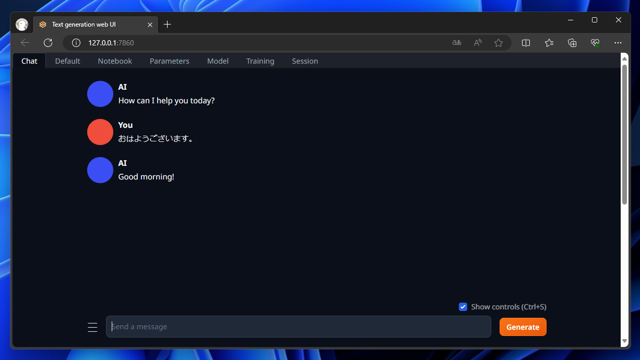 Text Generation Web UI で日本語のLLMモデルをロードしたが生成結果が英語で出力される:画像3