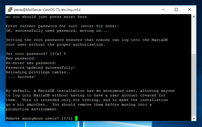 MariaDB の初期設定をする (mysql_secure_installation コマンドによる初期設定):画像6