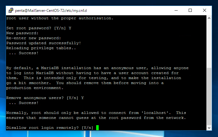 MariaDB の初期設定をする (mysql_secure_installation コマンドによる初期設定):画像7