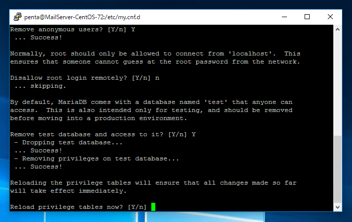 MariaDB の初期設定をする (mysql_secure_installation コマンドによる初期設定):画像9