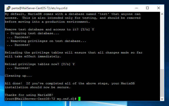 MariaDB の初期設定をする (mysql_secure_installation コマンドによる初期設定):画像10