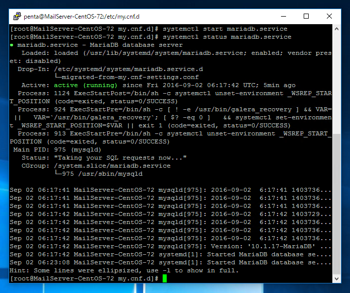 MariaDB データベースサーバーの起動・停止・サービス状態の表示:画像3