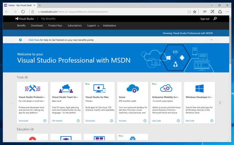 MSDN の Microsoft Azure を利用する:画像1