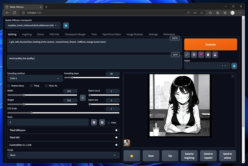 モノクロ、グレースケールのイラストや漫画の画像を出力する (SD1.5向け):画像16