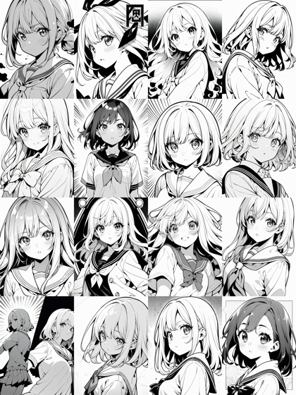 DPM Adaptive - モノクロ線画の生成結果でのサンプリングメソッドの比較:画像30