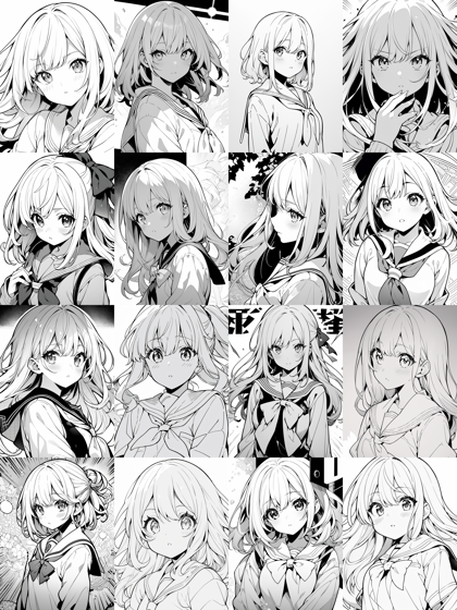 Automatic - モノクロ線画の生成結果でのサンプリングメソッドの比較:画像1