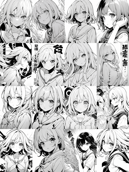 Karras - モノクロ線画の生成結果でのサンプリングメソッドの比較:画像3