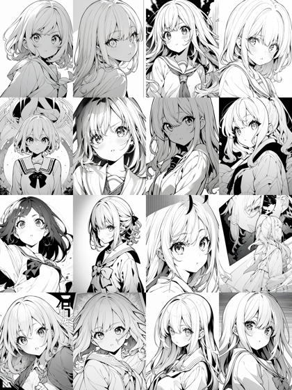 Polyexponential - モノクロ線画の生成結果でのサンプリングメソッドの比較:画像5