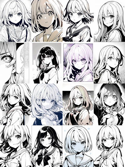 Karras - モノクロ線画の生成結果でのサンプリングメソッドの比較:画像21