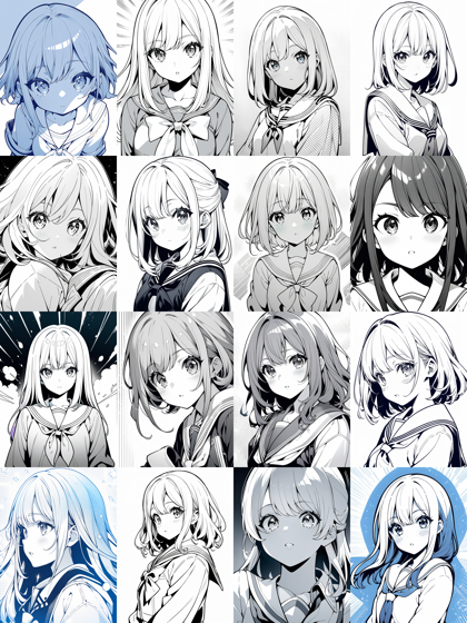 Uniform - モノクロ線画の生成結果でのサンプリングメソッドの比較:画像20