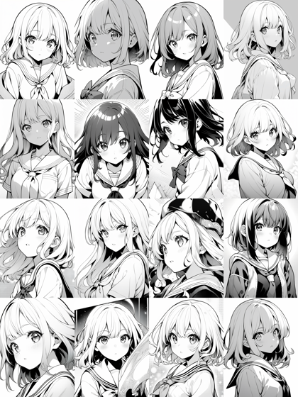 Karras - モノクロ線画の生成結果でのサンプリングメソッドの比較:画像15