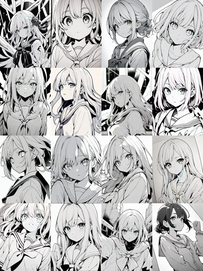 PLMS - モノクロ線画の生成結果でのサンプリングメソッドの比較:画像33