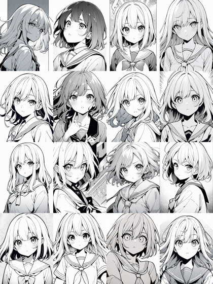 UniPC - モノクロ線画の生成結果でのサンプリングメソッドの比較:画像35