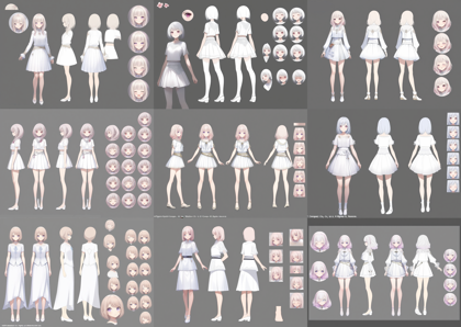 Animagine XL 4.0 opt - キャラクターの三面図を出力するプロンプト:画像1