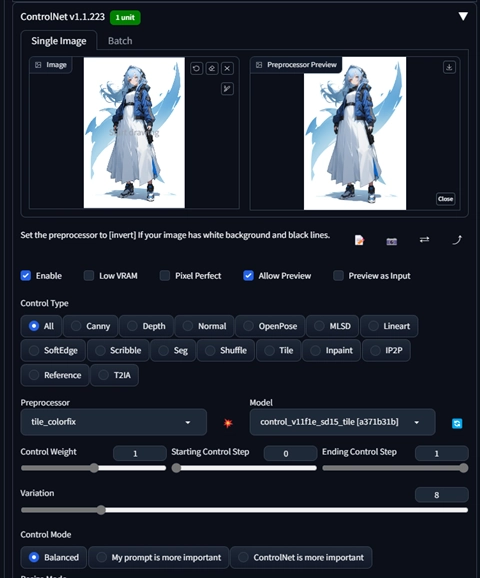 ContorlNet Tile の処理で色が変化しないようにする- tile_colorfix の利用:画像8