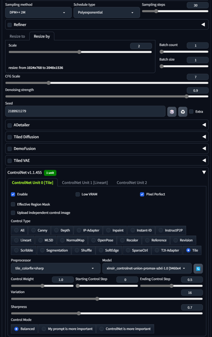 元の画像の形状や構図を維持してアップスケールする (ControlNet Tile + 生成時プロンプト、パラメーターを利用):画像28