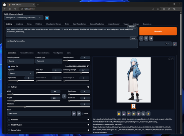 生成画像の解像度を上げて、画像の細部を描画する - Hires.fix の利用:画像8