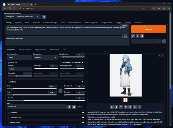 生成画像の解像度を上げて、画像の細部を描画する - Hires.fix の利用:画像10