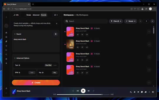 Suno Sounds を利用して効果音を作成する:画像2