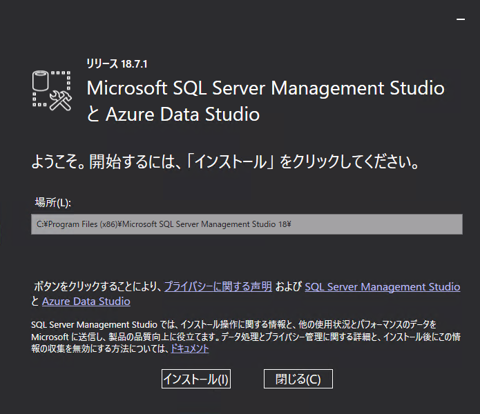 SQL Server Management Studio 18.7 (Azure Data Studio) のインストール:画像2