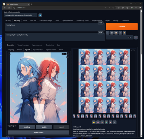 2人のキャラクターが背中合わせに手をつなぐ画像を生成する - Regional prompter の利用:画像9