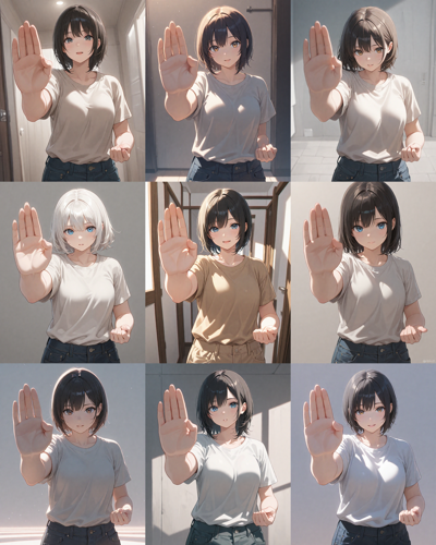 WAI-illustrious-SDXL v16.0 - 指をそろえて手のひらを開くプロンプト、画像生成結果:画像9