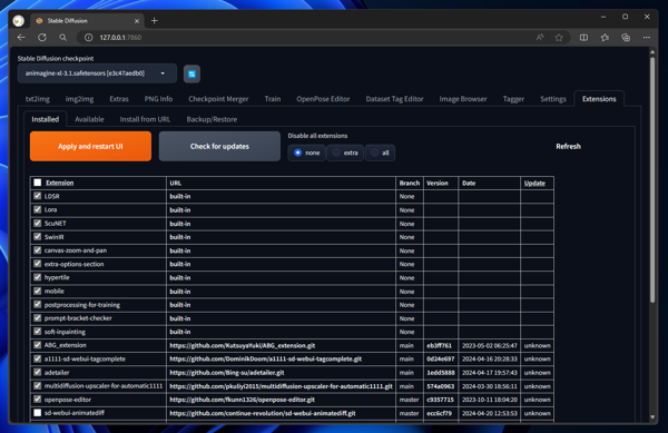 Stable Difusion Web UI に FreeU をインストールする - sd-webui-freeu のインストール:画像2