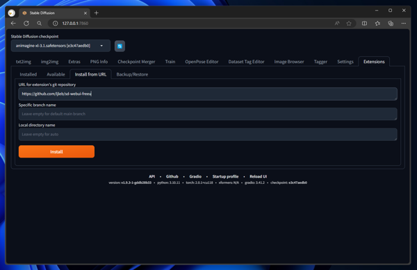 Stable Difusion Web UI に FreeU をインストールする - sd-webui-freeu のインストール:画像4