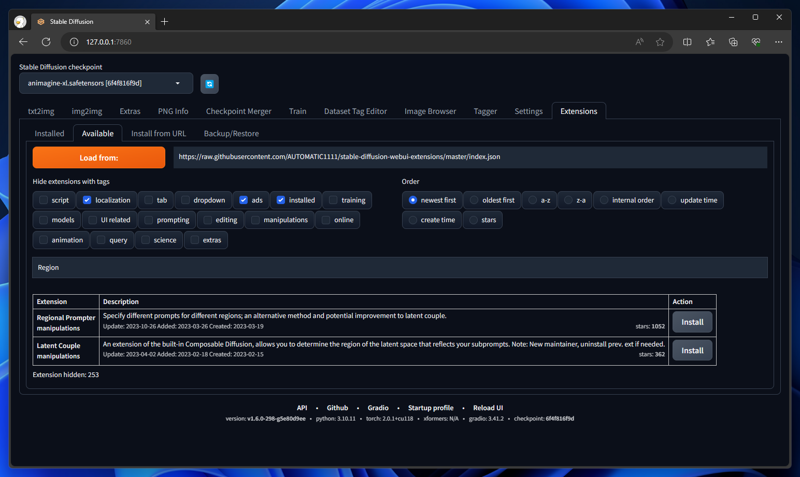 Regional Prompter を利用する - sd-webui-regional-prompter のインストール:画像5