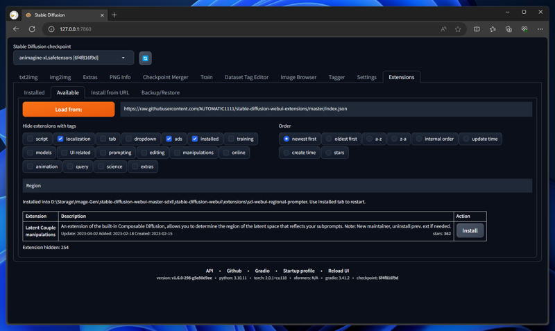 Regional Prompter を利用する - sd-webui-regional-prompter のインストール:画像7