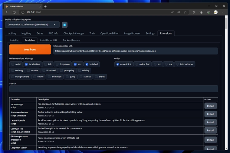 Stable Diffusion WebUI Tagger のインストール:画像2