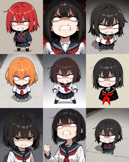 AlcAI - AnimeHaven awakening - v30 - 怒っているデフォルメした顔で瞳がない目を表現するプロンプト、画像生成結果:画像10