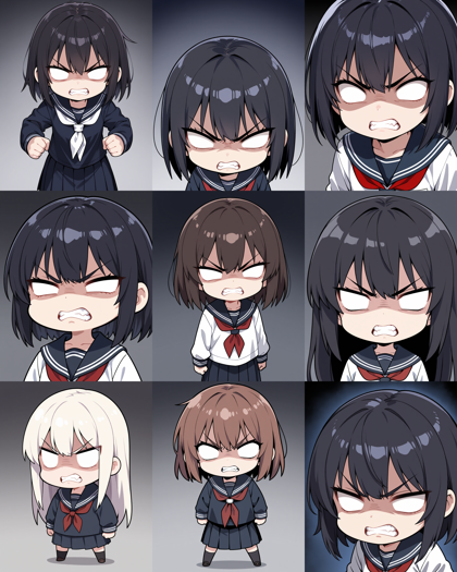 animemix v8.0 - 怒っているデフォルメした顔で瞳がない目を表現するプロンプト、画像生成結果:画像11