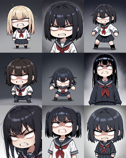 Azure & Crimson Mix V4 Final - 怒っているデフォルメした顔で瞳がない目を表現するプロンプト、画像生成結果:画像12