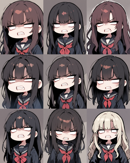 ChibiVibe v1.0 - 怒っているデフォルメした顔で瞳がない目を表現するプロンプト、画像生成結果:画像23