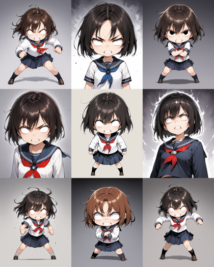 FiaMix Illustrious-XL v2.90 - 怒っているデフォルメした顔で瞳がない目を表現するプロンプト、画像生成結果:画像13